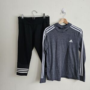 Women's Adidas Medium Gray Lightweight Hoodie & Black Capri Leggings